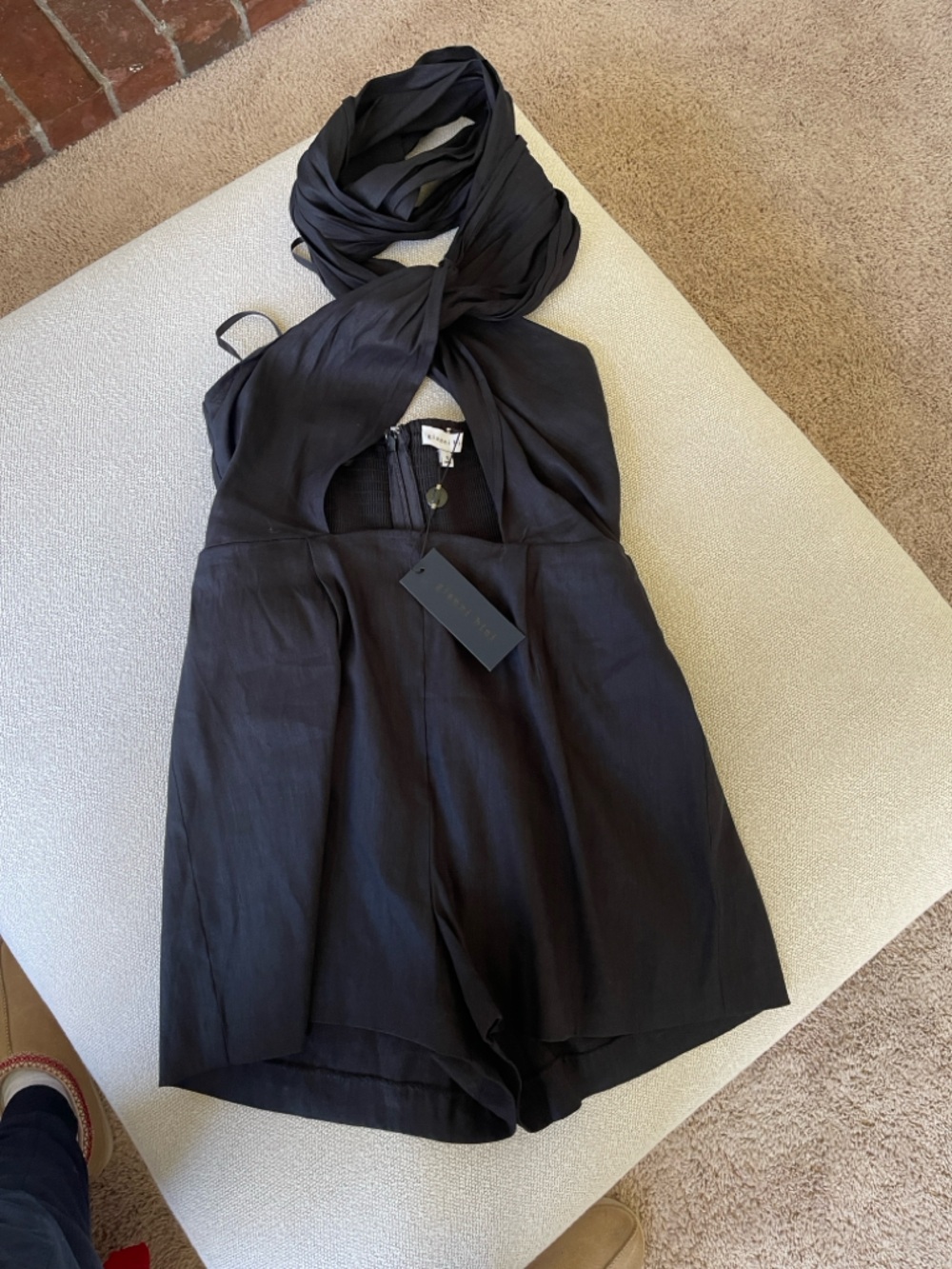 Gianni Bini Black Wrap-Style Halter Jumpsuit Tie Detail